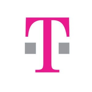 T-Mobile logo: pink T with gray squares.